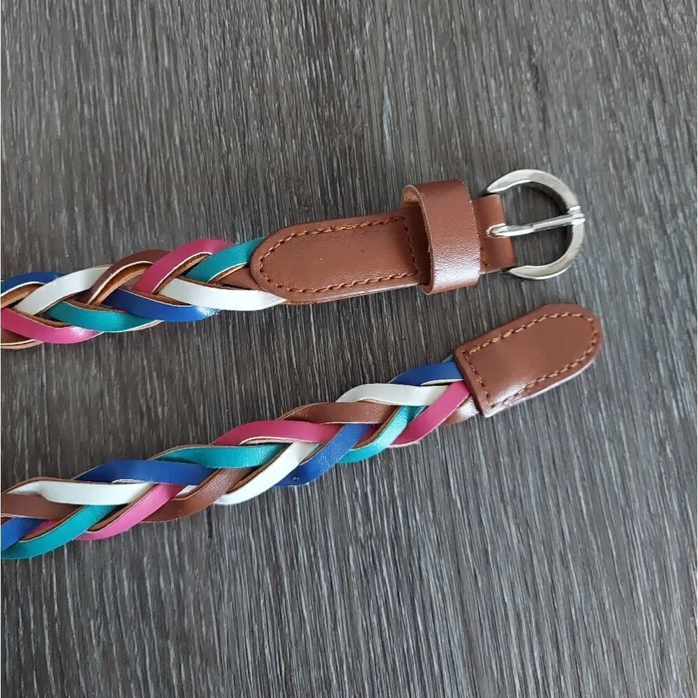 Multicolored Women's Braided Skinny Belt Size Large